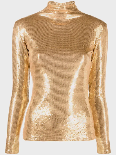 Atu Body Couture Sequinned High-neck Top In Gold