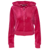 Juicy Couture Bling Crop Recycled Polyester Blend Velour Hoodie In Hot Pink