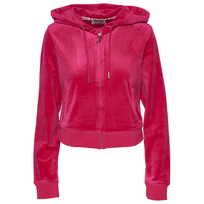 Juicy Couture Bling Crop Recycled Polyester Blend Velour Hoodie In Hot Pink