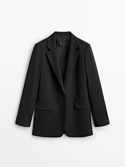 Massimo Dutti Cool Wool Suit Blazer In Black