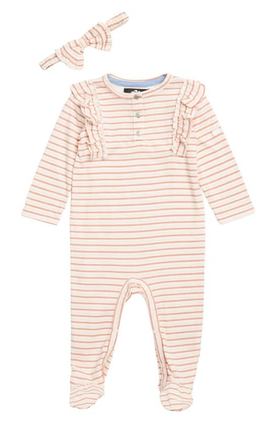 7 For All Mankind Babies' Ribbed Ruffle Footie & Headband In Rose Shadow