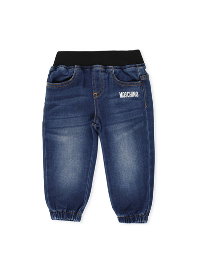 Moschino Kids Logo Printed Jeans In Blue