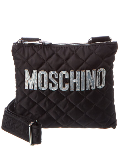 Moschino Logo Print Quilted Nylon Crossbody In Black
