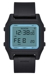 Nixon Staple Digital Rubber Strap Watch In Black / Aqua Positive