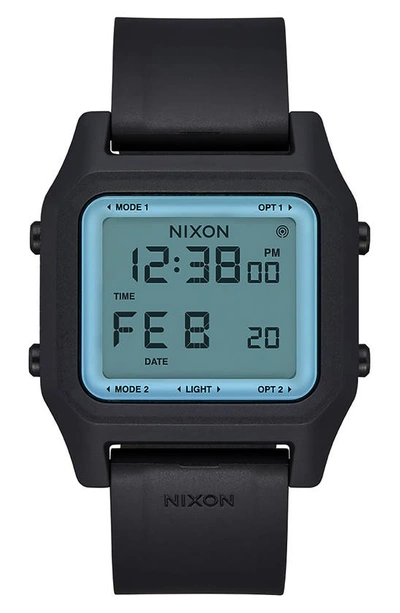 Nixon Staple Digital Rubber Strap Watch In Black / Aqua Positive