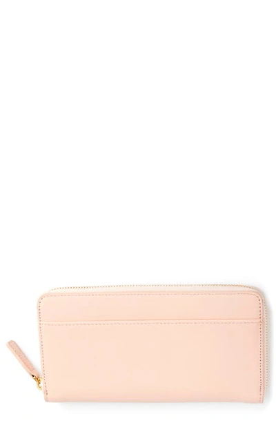 Royce New York Personalized Continental Rfid Leather Zip Wallet In Light Pink - Silver Foil