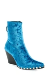 Jeffrey Campbell Walton Studded Bootie In Blue Crushed Velvet Silver