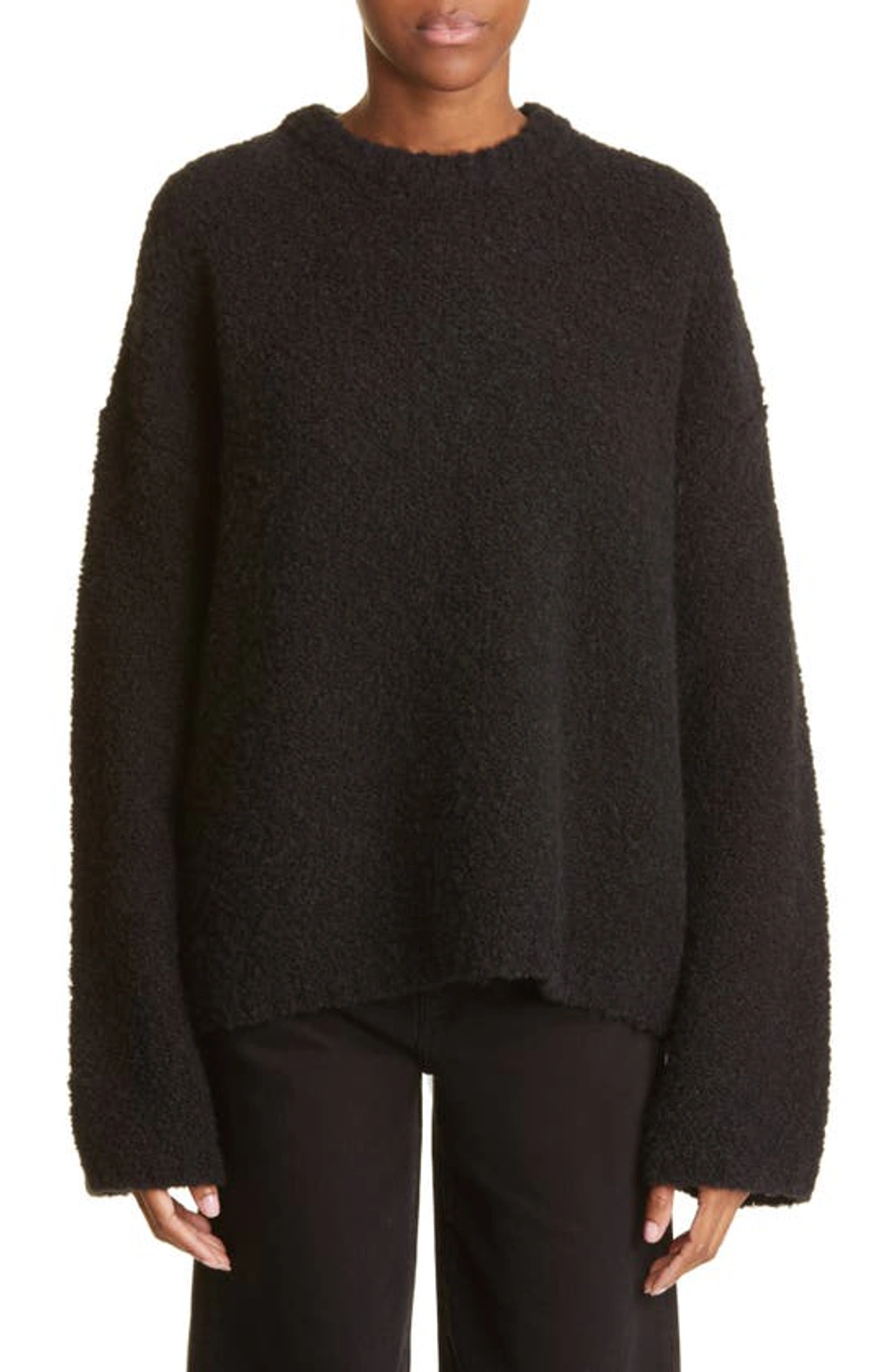 Totême Boxy Wool Alpaca Bouclé Sweater In Black ModeSens