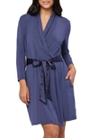 Fleur't Satin Tie Stretch Micromodal Short Robe In Oxford Blue