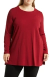 Eileen Fisher Crewneck Long Sleeve Tunic Top In Red