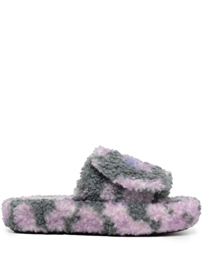 Natasha Zinko Camouflage-pattern Faux Fur Slides In Grey