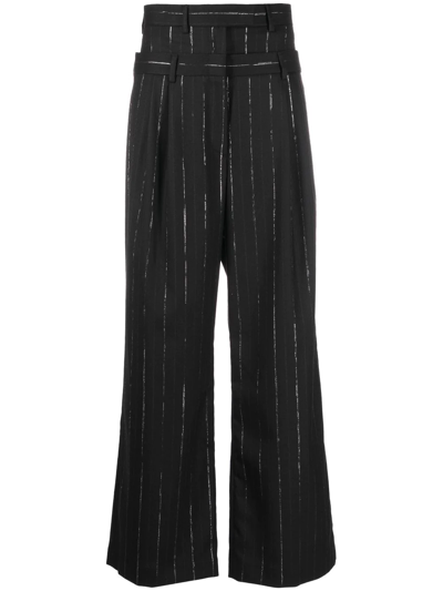 Msgm Layered-waistband Wide-leg Trousers In Black