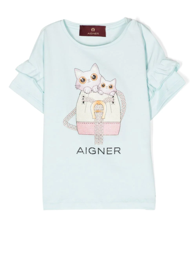 Aigner Babies' Cat-print T-shirt In Blue
