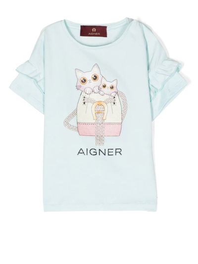 Aigner Babies' 小猫印花t恤 In Blue