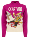 Mc2 Saint Barth Wool And Cashmere Blend Jumper With Vintage Postcard Print In Fuxia