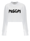 Msgm Logo-print Cropped Sweatshirt In Optical White