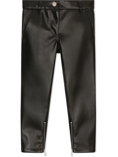 Dolce & Gabbana Kids' Faux-leather Logo-plaque Trousers In Black