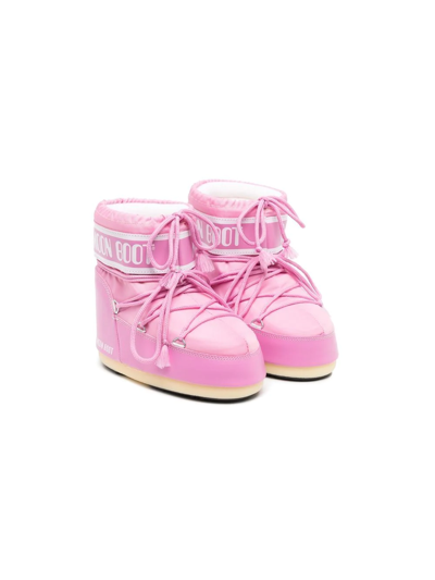 Moon Boot Kids' Logo-print Lace-up Ankle Boots In Pink