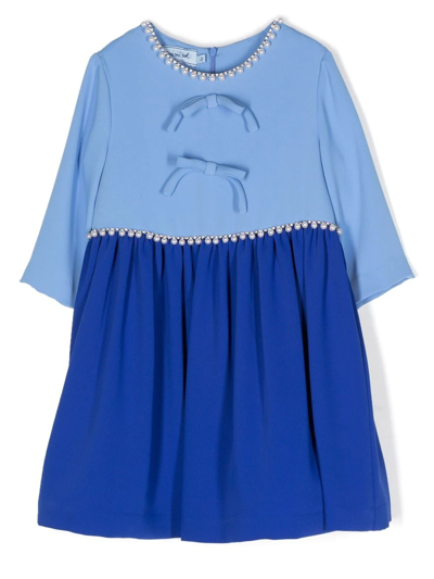 Mi Mi Sol Kids' Bow-detail Two-tone Dress In Blue