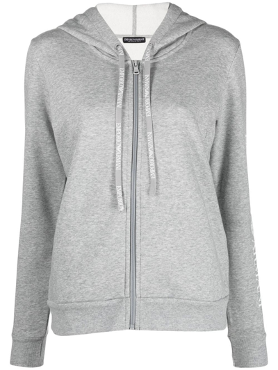 Emporio Armani Logo-print Laces Hoodie In Grey