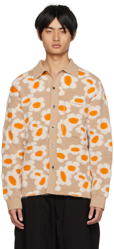 Jacquemus Beige Le Papier 'la Chemise Neve Fleurs' Cardigan In Light Brown Flowers
