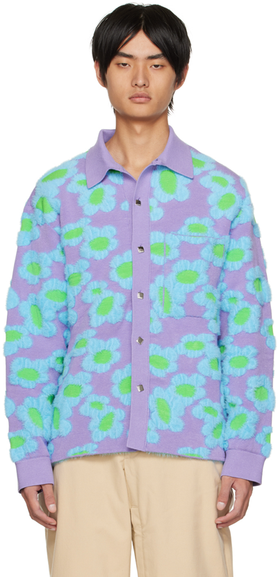 Jacquemus Le Chemise Neve Fleurs Floral-pattern Relaxed-fit Knitted Cardigan In Purple