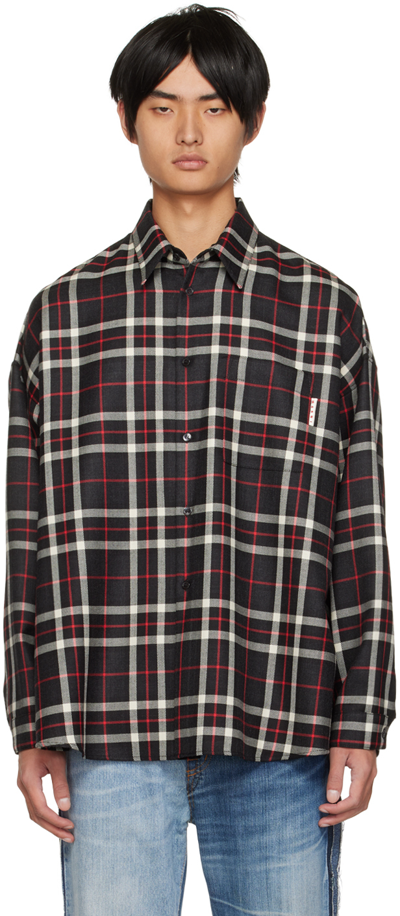 Marni Tartan Button-down Shirt In Granite