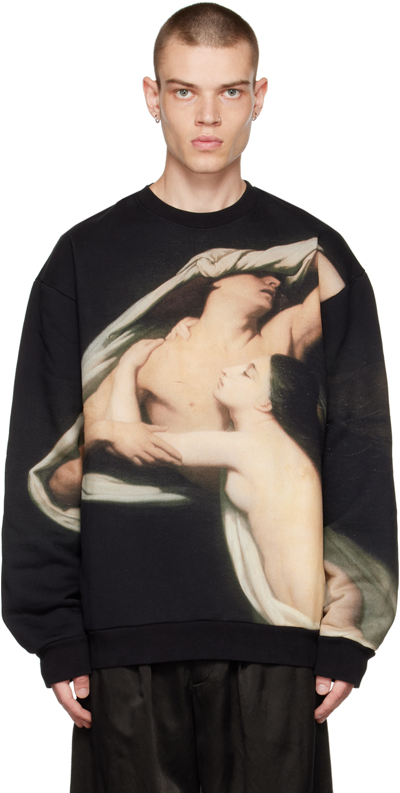 Oamc X Louvre Black Printed Cotton Sweatshirt