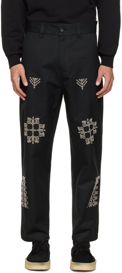 Adish Makhlut Tapered Embroidered Cotton-twill Trousers In Black