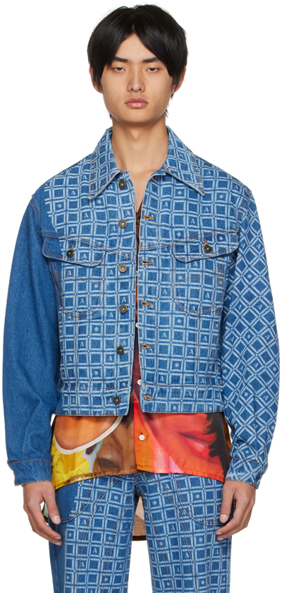 Ahluwalia Blue Priya Panelled Monogram Denim Jacket
