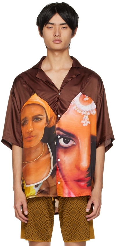Ahluwalia Brown Graphic Portrait Print Shirt