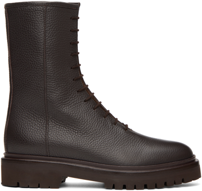 Legres Brown Leather Combat Boots In 2 Dark Brown