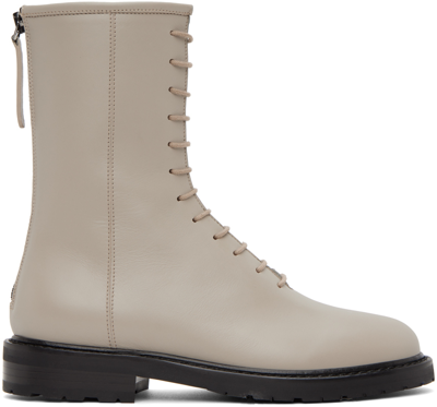 Legres Beige Leather Combat Boots In Brown