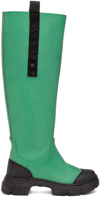 Ganni Contrast-trim Knee-high Boots In Emerald