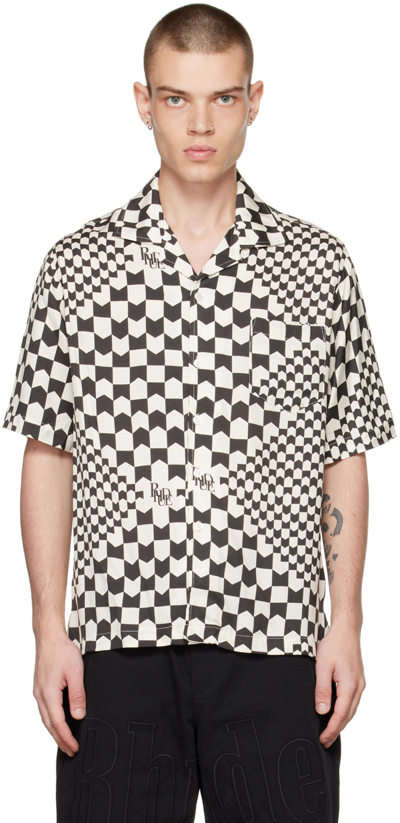 Rhude Camp-collar Checked Cotton-twill Shirt In Black/crème