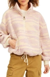 Billabong Time Off Faux Fur Half Zip Pullover In Lit Up Lilac