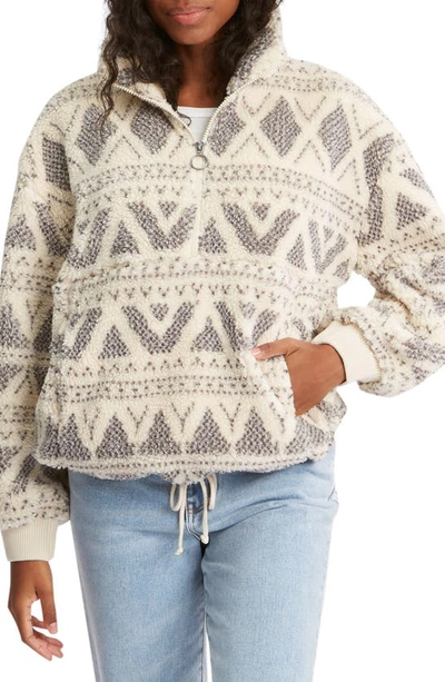 Billabong Time Off Faux Fur Half Zip Pullover In Salt Crystal