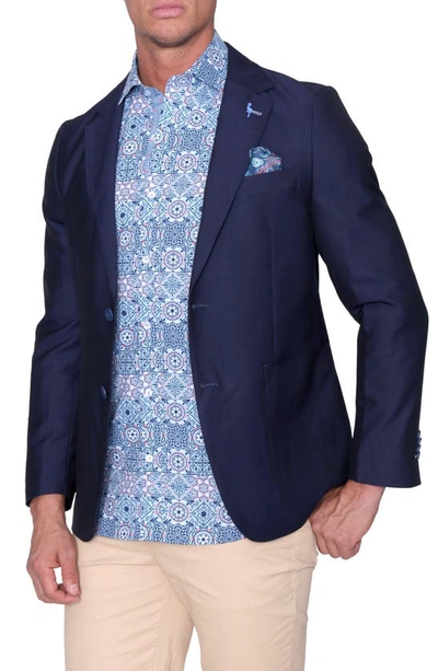 Tailorbyrd Textured Basic Two Button Notch Lapel Sport Coat In Navy
