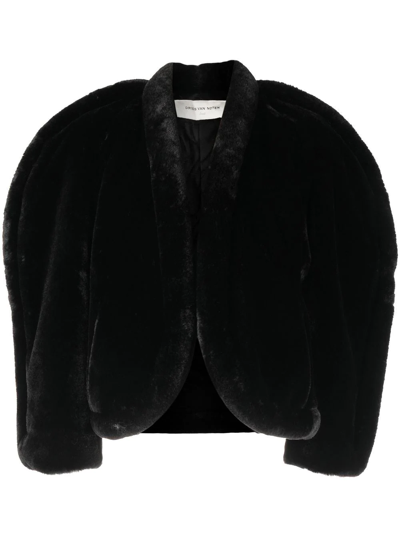 Dries Van Noten Voya Shawl-collar Faux Fur Short Jacket In Black