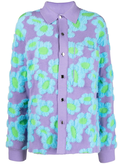 Jacquemus Floral-patterned Collared Cardigan In Purple