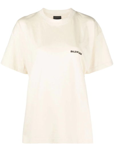 Balenciaga Logo-print Drop-shoulder T-shirt In Neutrals