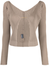 Jacquemus Women's Ribbed Logo-embellished Cardigan In Dark Beige