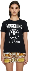 Moschino Black Double Question Mark T-shirt In Fantasy Print Black