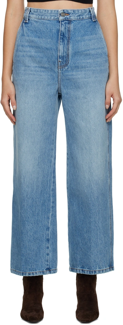 Khaite Abigail Cotton Denim Straight Jeans In Blue