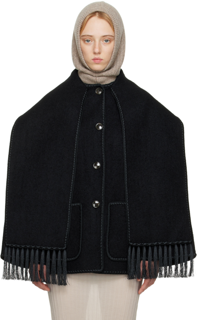 Totême Womens Scarf-overlay Contrast-trim Relaxed-fit Wool-blend Jacket Black