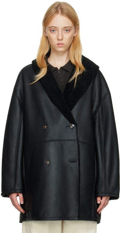Loulou Studio Leather Coat With Genuine Shearling Lining In Black