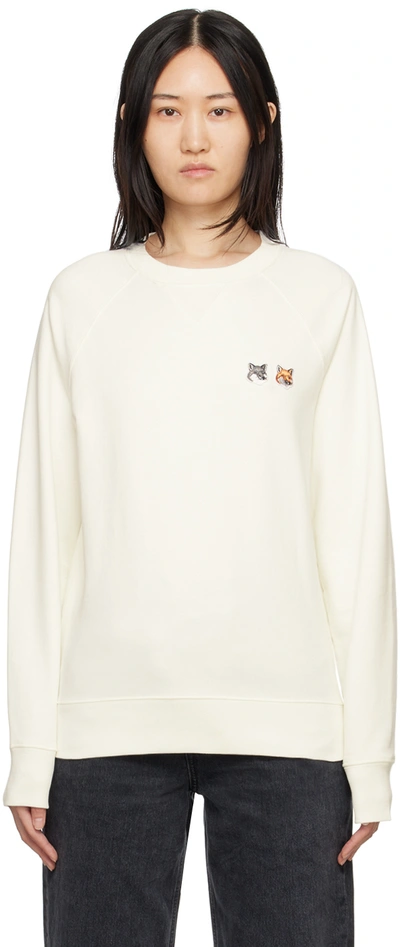 Maison Kitsuné Off-white Double Fox Head Sweatshirt In P700 Ecru