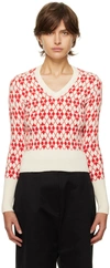 AMI ALEXANDRE MATTIUSSI RED & OFF-WHITE JACQUARD SWEATER