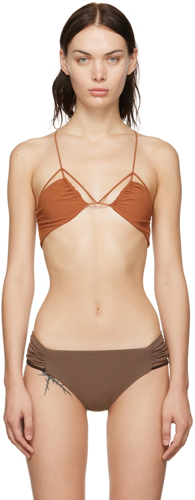 Nensi Dojaka Brown Gathered Bikini In Caraml Caramel