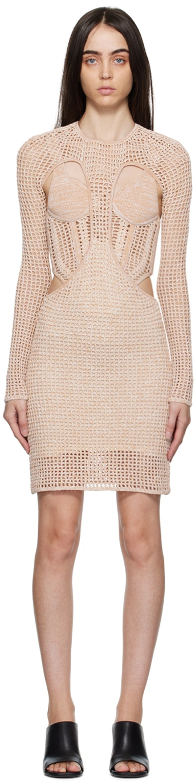 Dion Lee Off-white & Beige Stirrup Mini Dress In Cream Marble